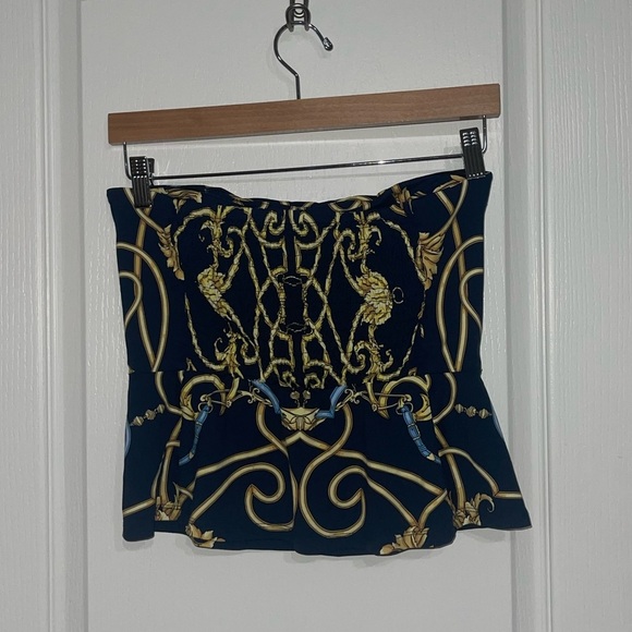 J. McLaughlin Strapless REYNA TUBE TOP PEPLUM HEM NAVY/GOLD/BLUE BELTMORE Small - Picture 4 of 9